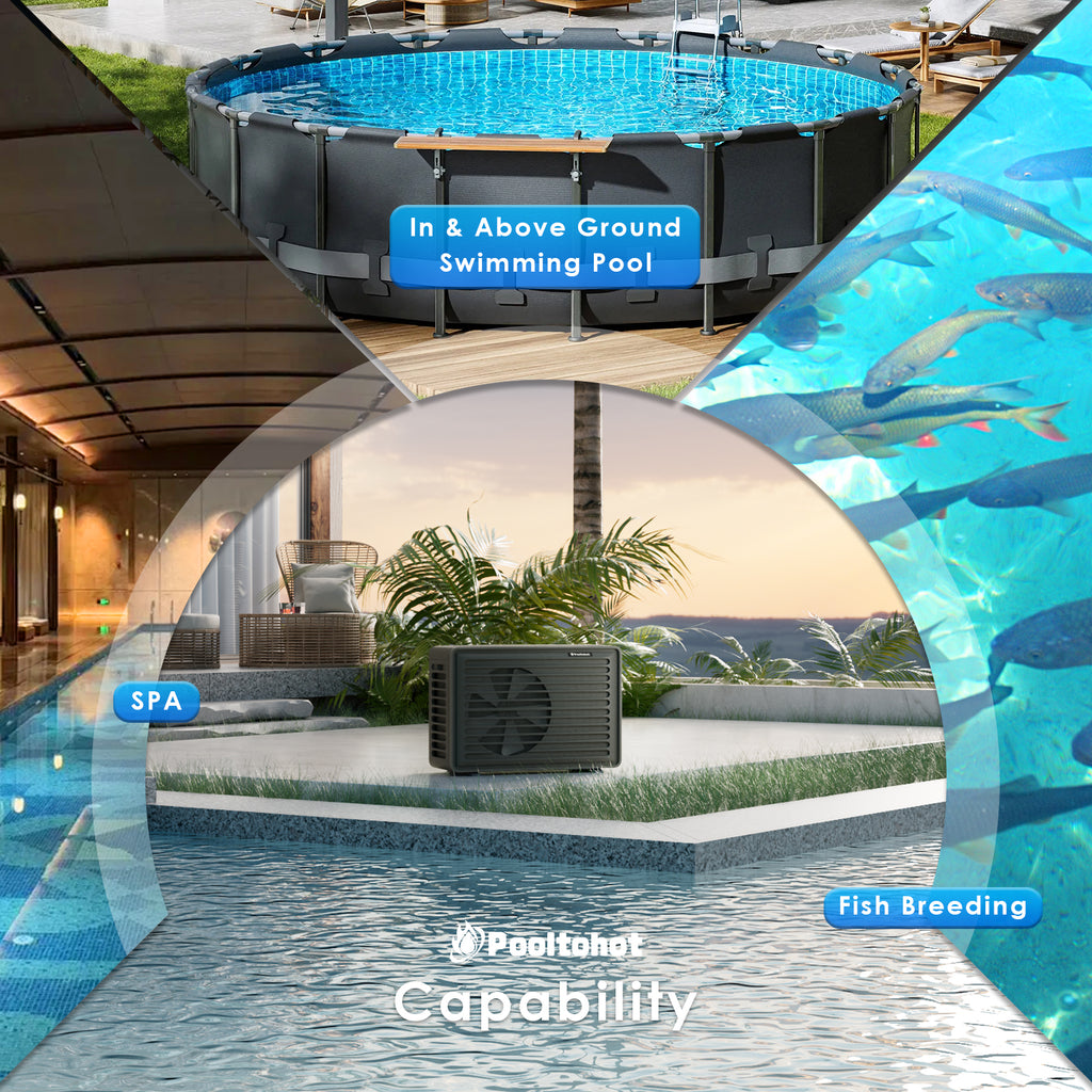 POOLTOHOT 58,000 BTU Inverter Swimming Pool Heat Pump, Electric Pool Heater for Above Ground & Inground Pools up to 18,000 Gallons, Smart WiFi Control, IPX4 Waterproof, 220V