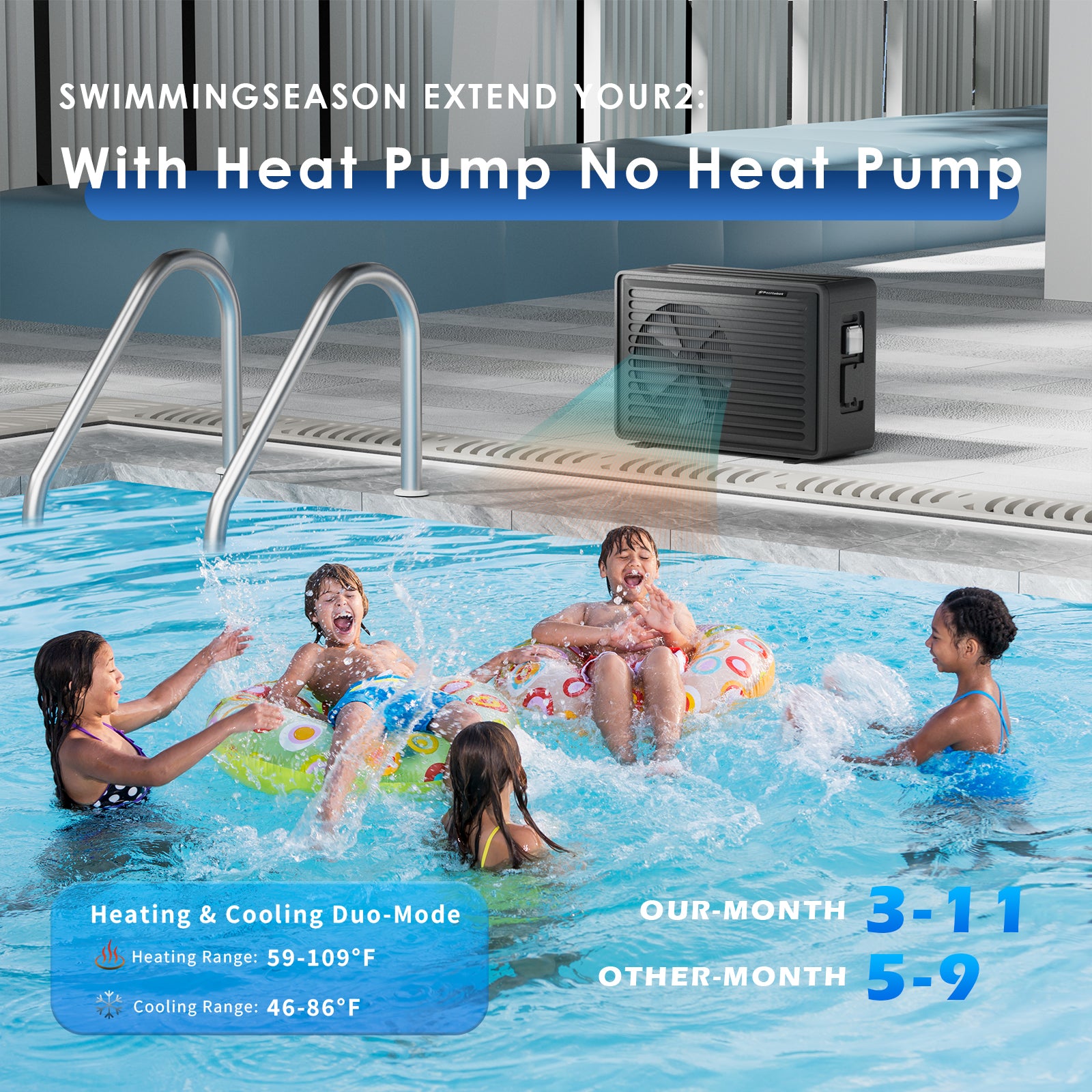40,000 BTU Inverter Swimming Pool Heat Pump, 70% Energy Saving Electric Pool Heater for Above Ground & Inground Pools up to 10,000 Gallons, Smart WiFi Control, IPX4 Waterproof, 220V