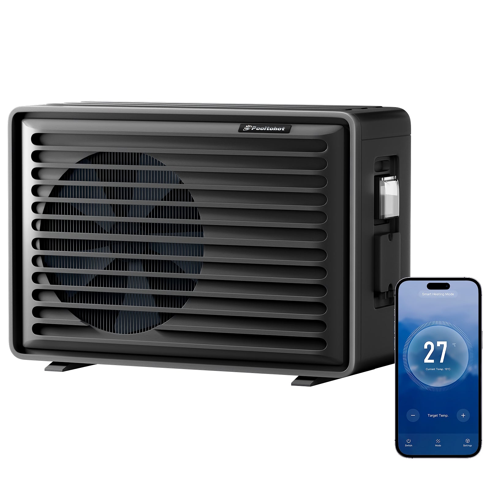 POOLTOHOT 37,000 BTU Inverter Swimming Pool Heat Pump, Electric Pool Heater for Above Ground Pools, Inground Pools & Spas up to 9,000 Gallons, Smart WiFi Control, IPX4 Waterproof, 220V